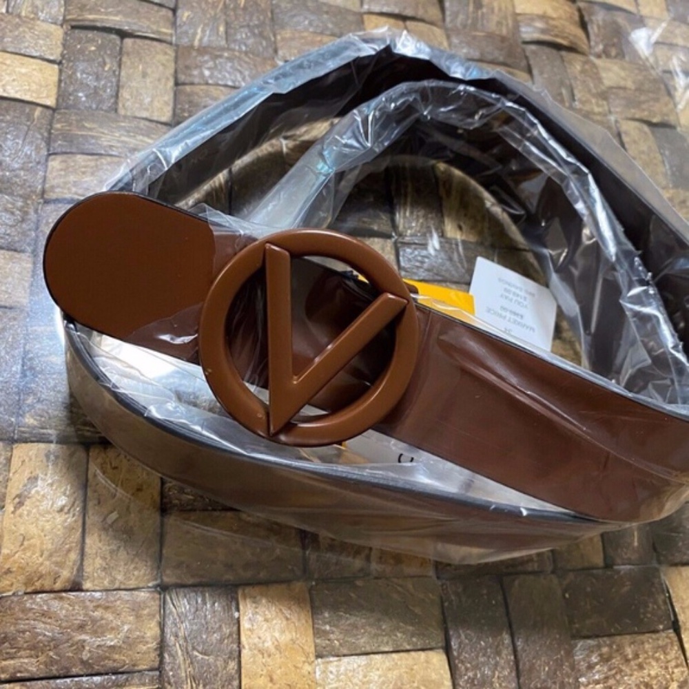 VALENTINO BY MARIO VALENTINO Circular Logo Buckle Brown Leather Belt Size 34